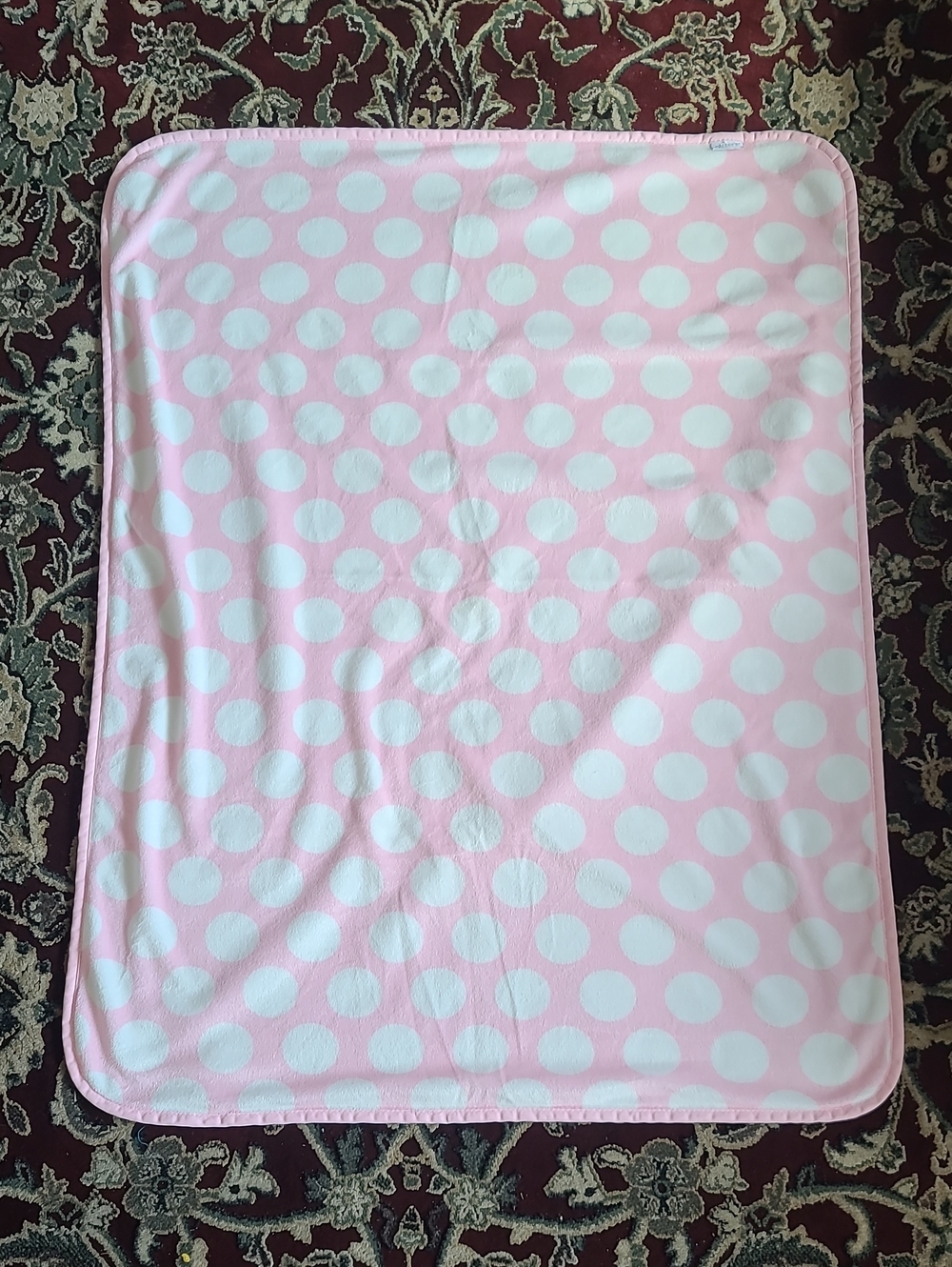 4 for $28-Carter's Girls Pink Blanket with White Polka Dots (approx 38.5" x 29")